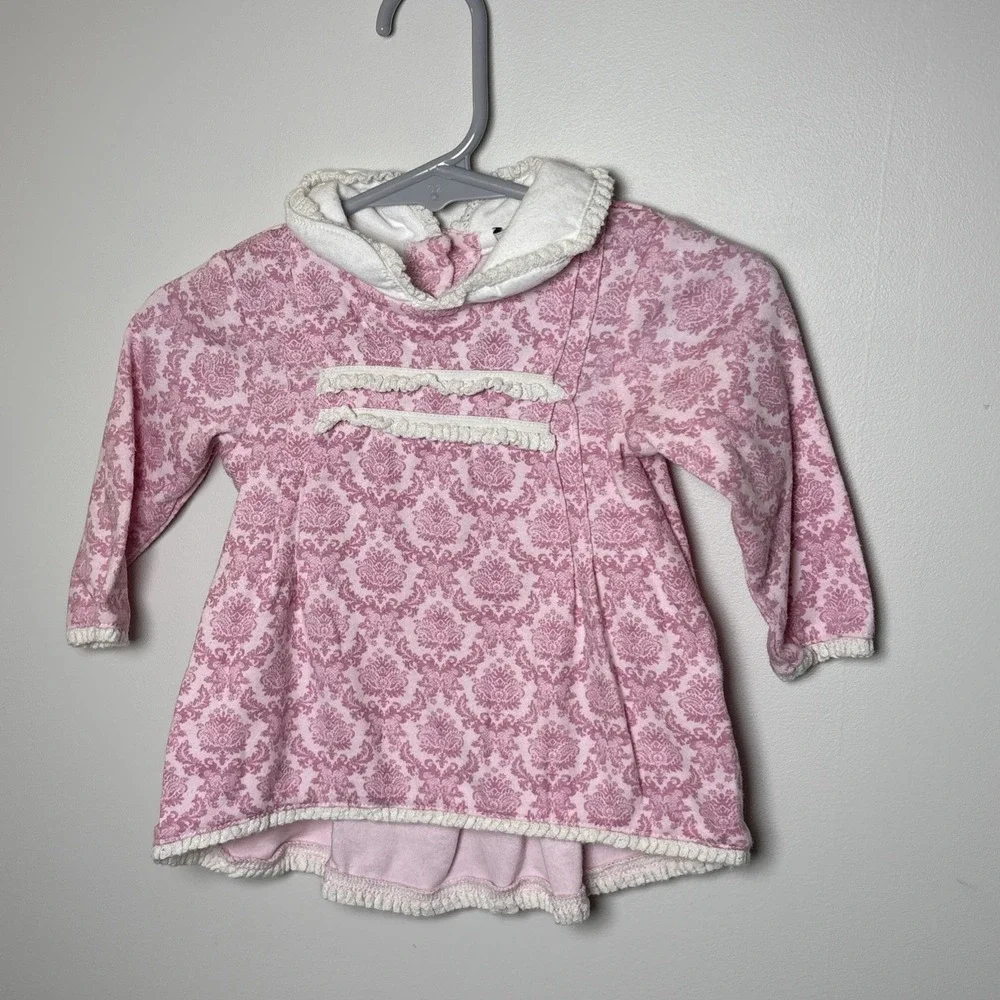Pink Floral Baby Dress 6-9M Long‎ Sleeve Ruffle Skirt Cotton Infant Boutique EUC